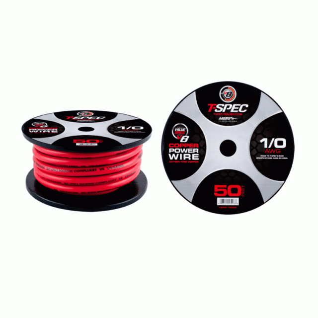 V8GT10RD-50 / V8 Series 0 Gauge Power Wire 50 Feet Spool Solid Red Color